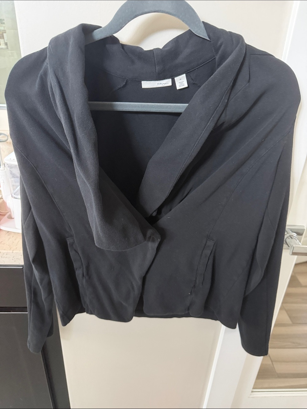 Black Women's Hooded Jacket - Casual Draped Cardigan